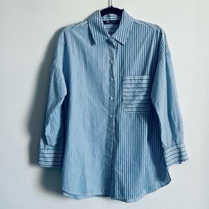 ZARA Blue Striped Women's Button Down Shirt Size S
